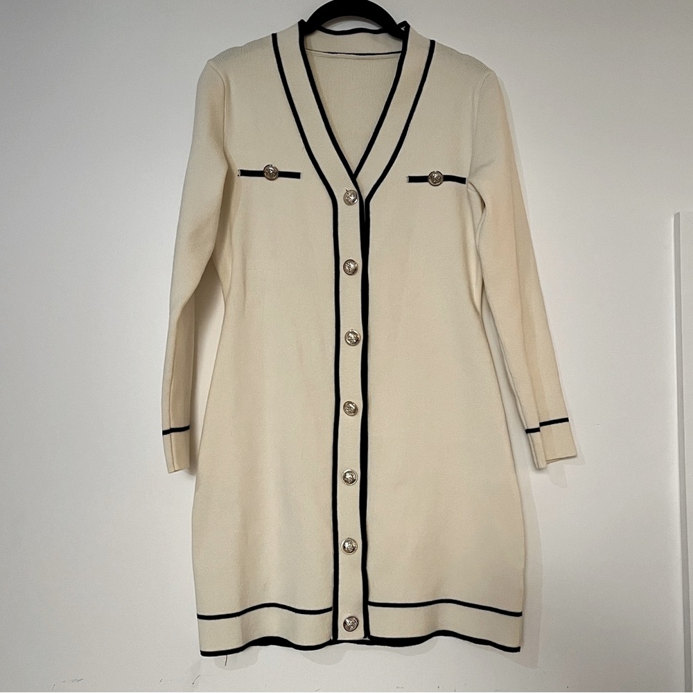 Cream Dress with Black Trim